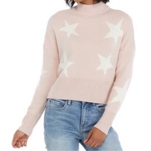 True Craft‎ Cropped Mock Neck Star Sweater White Ash Pink Large